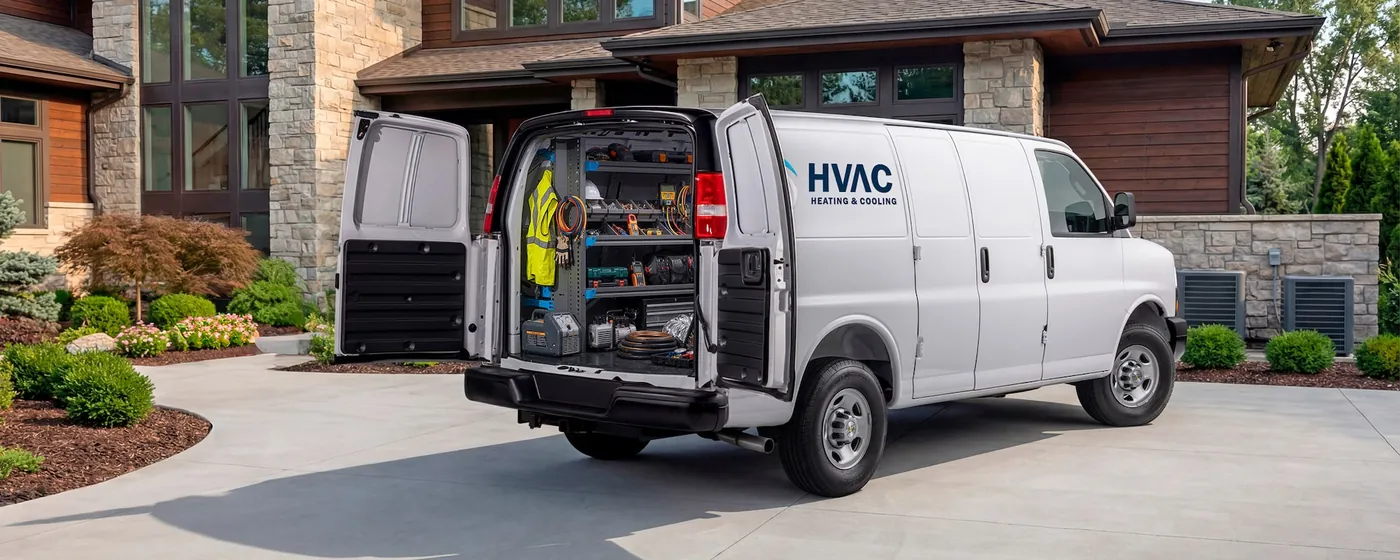 Chevrolet Express cargo van upfitted for an HVAC contractor